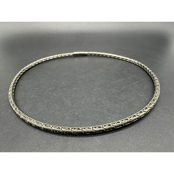 Vtge 16” Textured Ethnic Link Chain Abstract Bar Design Choker Necklace 925 34Gs - Picture 2 of 8